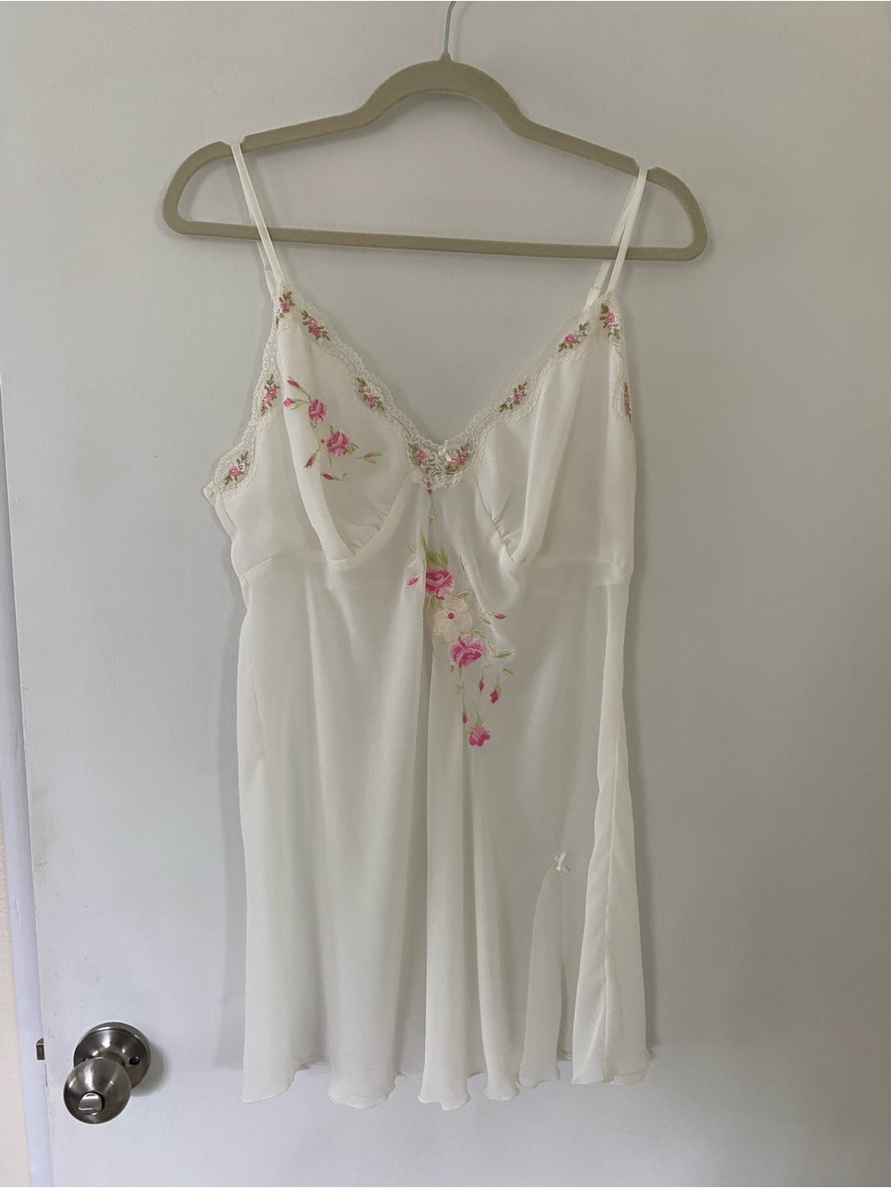 Linea Donatella White Chemise Pink Floral Embroidery Bridal Fairy Fairycore